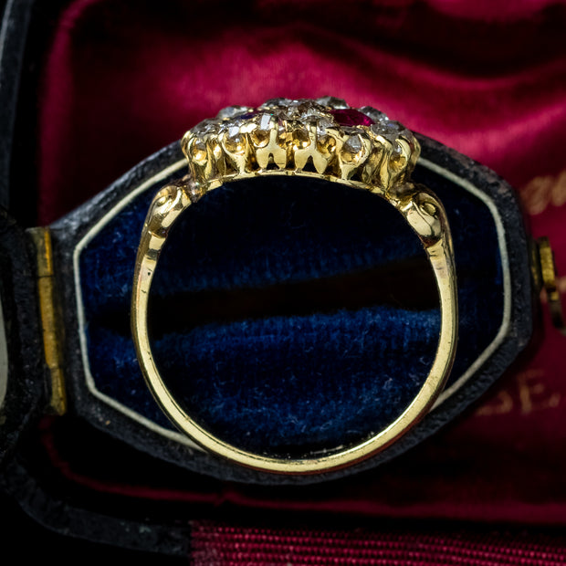 Antique Victorian Cluster Ring Entwined Diamond Sapphire Ruby Heart