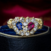 Antique Victorian Cluster Ring Entwined Diamond Sapphire Ruby Heart
