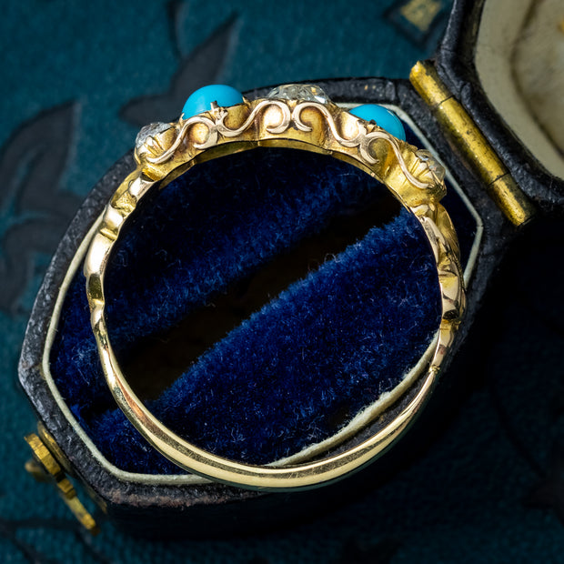 Antique Georgian Turquoise Diamond Five Stone Ring