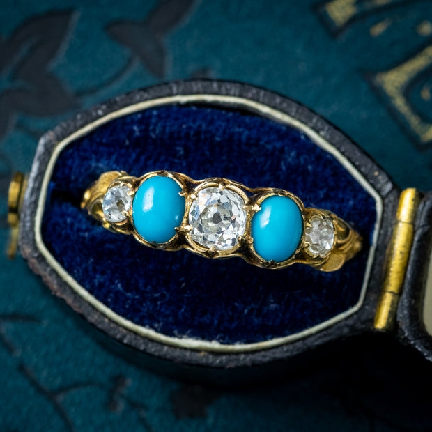 Antique Georgian Turquoise Diamond Five Stone Ring