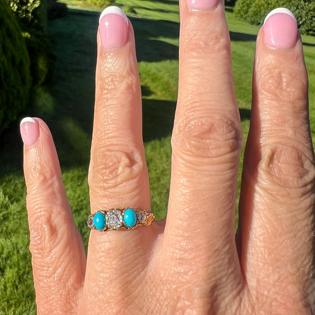 Antique Georgian Turquoise Diamond Five Stone Ring