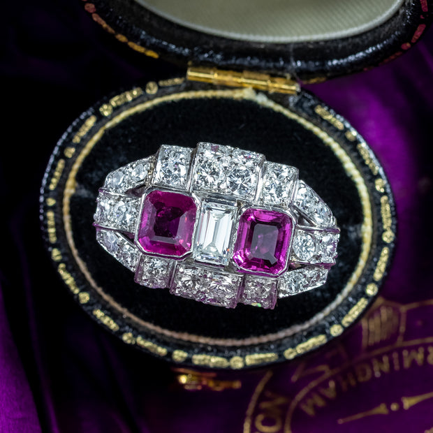 Art Deco Pink Sapphire Diamond Cluster Ring 
