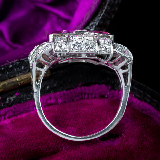 Art Deco Pink Sapphire Diamond Cluster Ring 