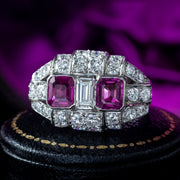Art Deco Pink Sapphire Diamond Cluster Ring 