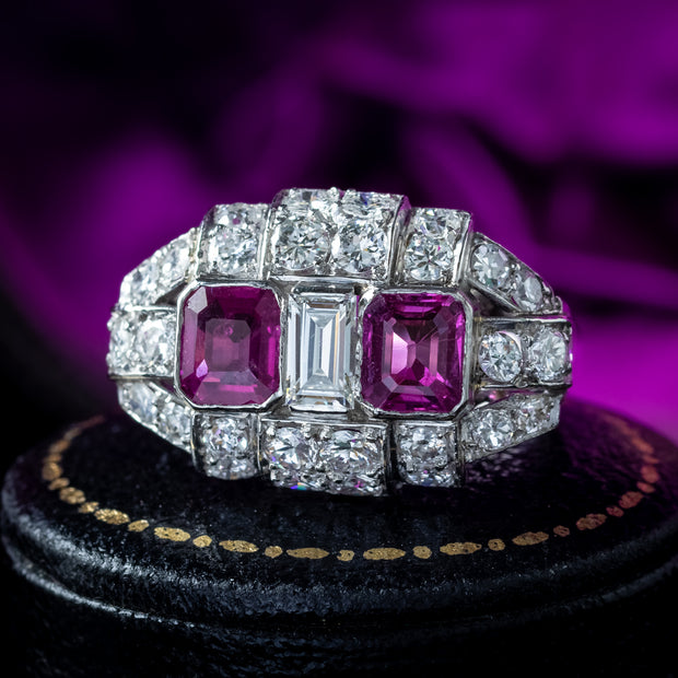 Art Deco Pink Sapphire Diamond Cluster Ring 