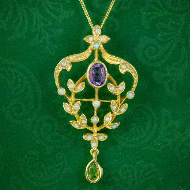Suffragette Style Pendant Necklace Amethyst Opal Peridot Silver 18Ct Gold Gilt