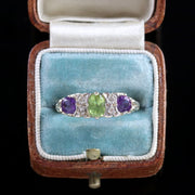 Edwardian Suffragette Style 9Ct Gold Amethyst Peridot Diamond Ring