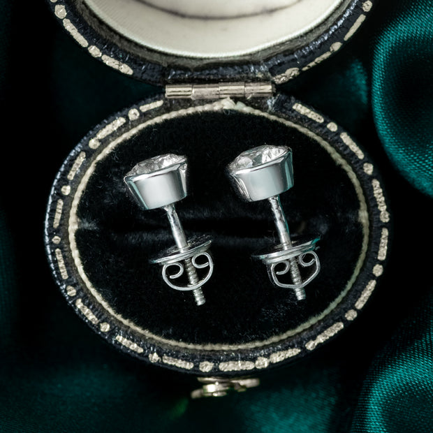 Vintage Diamond Solitaire Stud Earrings 18ct Gold 1.5ct Total