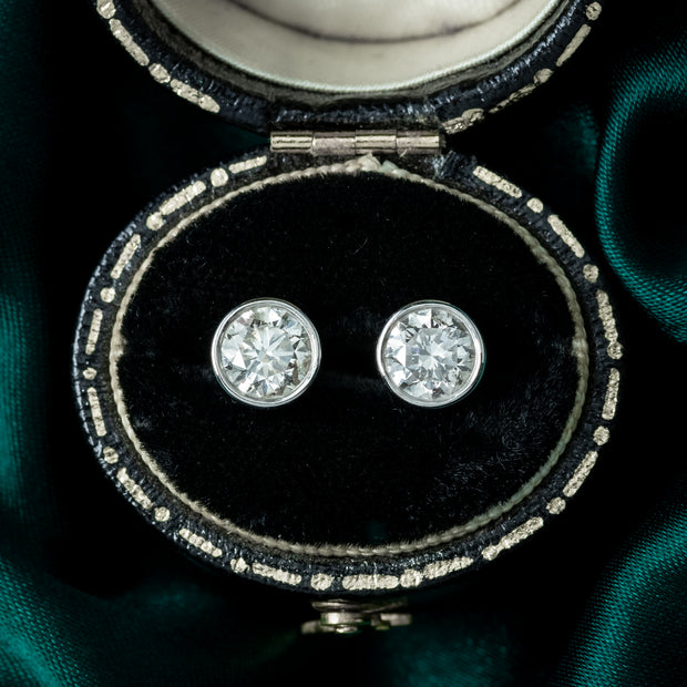 Vintage Diamond Solitaire Stud Earrings 18ct Gold 1.5ct Total