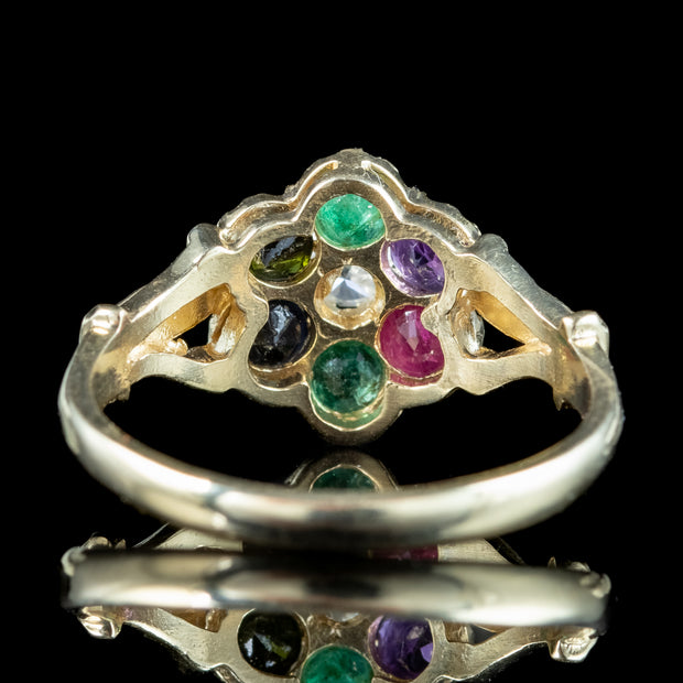 Victorian Style Acrostic Gemstone Cluster Ring Spells Dearest