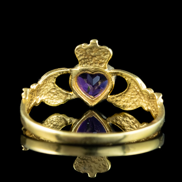 Victorian Style Amethyst Claddagh Heart Ring 