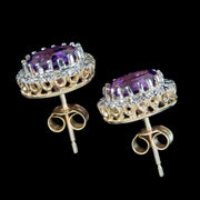 Victorian Style Amethyst Diamond Cluster Stud Earrings 9ct Gold