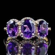 Victorian Style Amethyst Diamond Trilogy Ring 