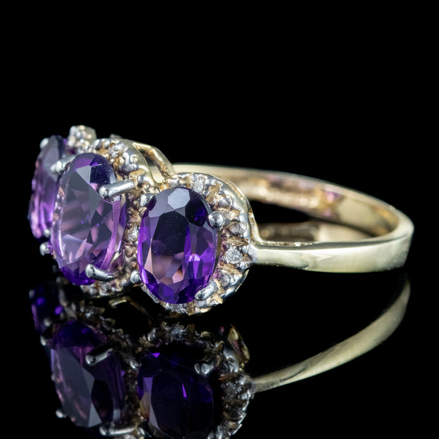 Victorian Style Amethyst Diamond Trilogy Ring 