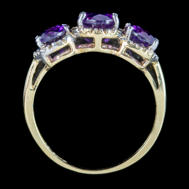 Victorian Style Amethyst Diamond Trilogy Ring 