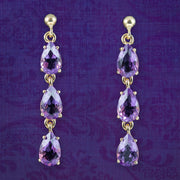 Victorian Style Amethyst Drop Earrings 9ct Gold 