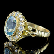 Victorian Style Aquamarine Diamond Cluster Ring 2.5ct Aqua