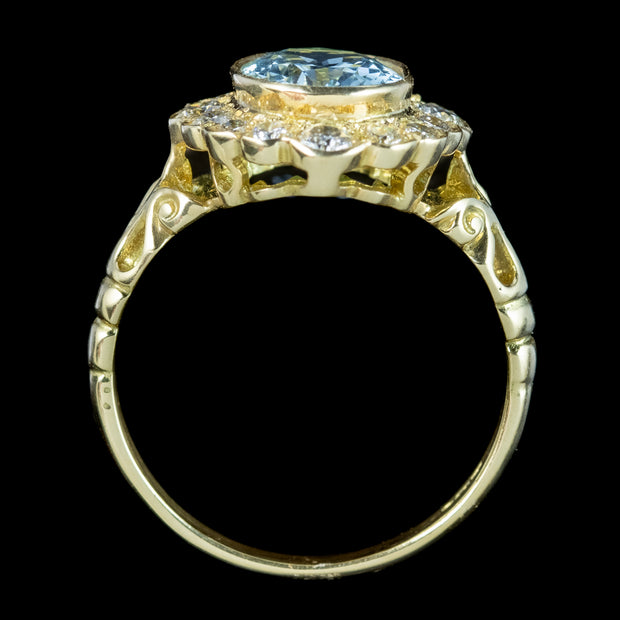 Victorian Style Aquamarine Diamond Cluster Ring 2.5ct Aqua