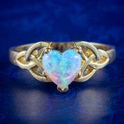 Victorian Style Celtic Opal Heart Ring 1.3ct Opal