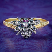 Victorian Style Diamond Bee Ring Ruby Eyes