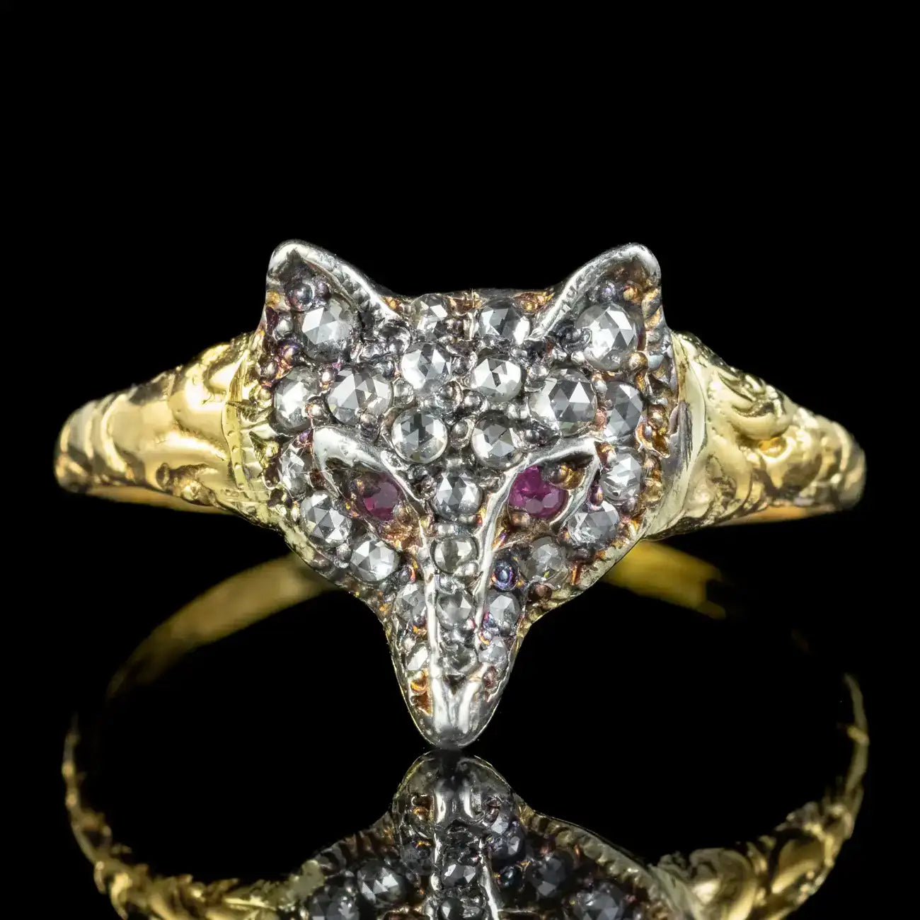 Victorian Style Diamond Fox Cluster Ring Ruby Eyes – Laurelle Antique ...