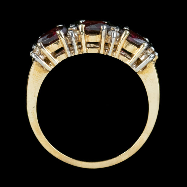 Victorian Style Garnet Diamond Trilogy Ring 1.5ct Garnet
