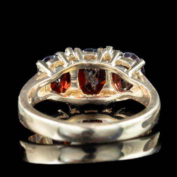 Victorian Style Garnet Diamond Trilogy Ring 