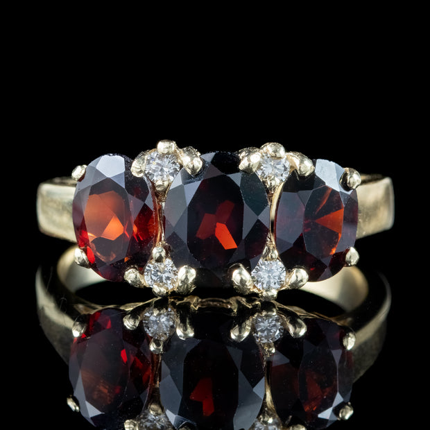 Victorian Style Garnet Diamond Trilogy Ring 