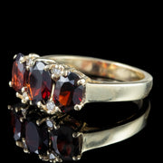 Victorian Style Garnet Diamond Trilogy Ring 