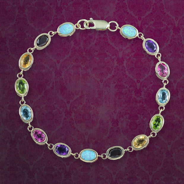 Victorian Style Multi-Gemstone Harlequin Bracelet 9ct Gold
