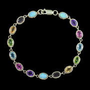 Victorian Style Multi-Gemstone Harlequin Bracelet 9ct Gold