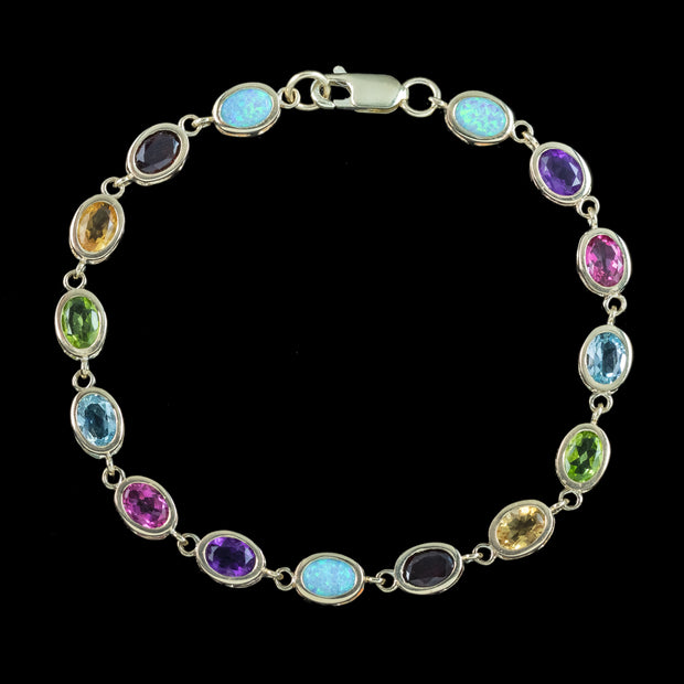Victorian Style Multi-Gemstone Harlequin Bracelet 9ct Gold