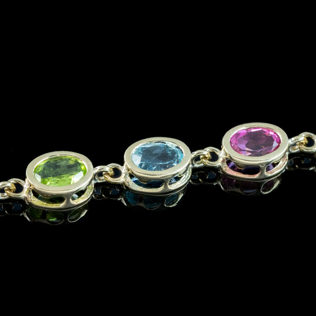 Victorian Style Multi-Gemstone Harlequin Bracelet 9ct Gold
