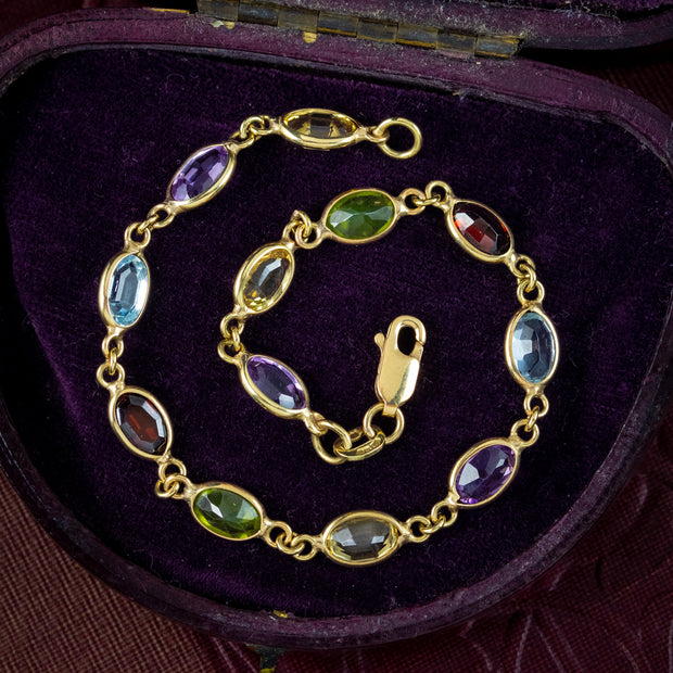 Victorian Style Harlequin Gemstone Bracelet 9ct Gold