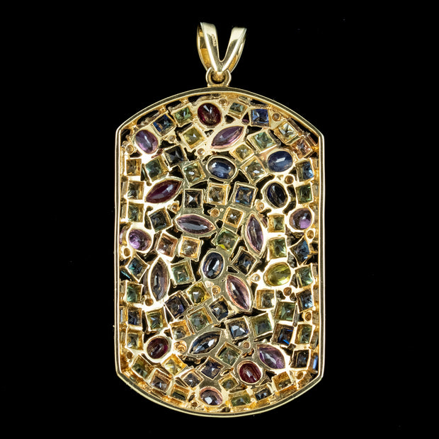 Victorian Style Harlequin Gemstone Pendant 9ct Gold 