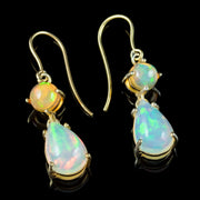 Victorian Style Jelly Opal Drop Earrings 9ct Gold 6.2ct Of Opal