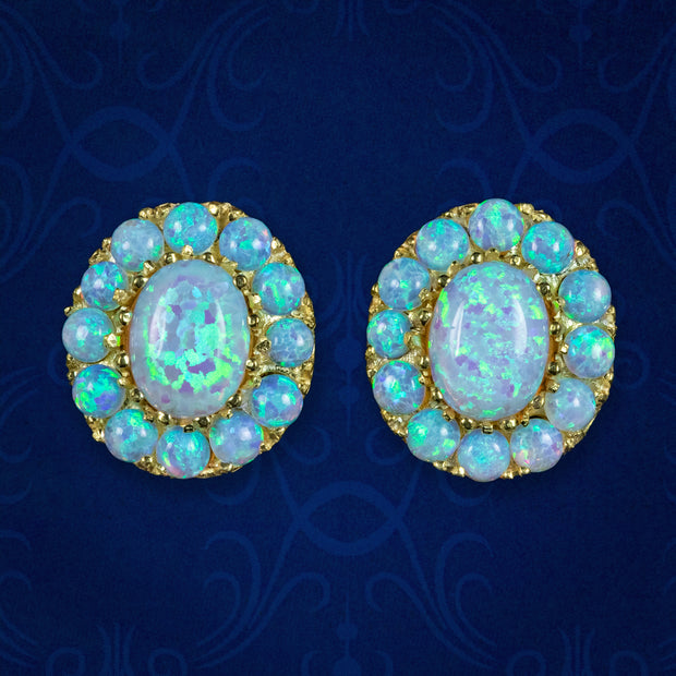 Victorian Style Opal Cluster Stud Earrings Silver 18ct Gold Gilt