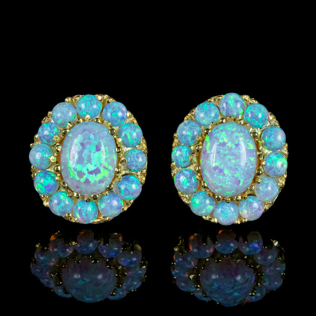 Victorian Style Opal Cluster Stud Earrings Silver 18ct Gold Gilt 