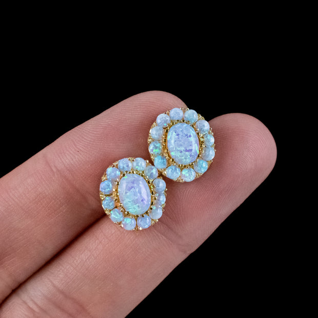 Victorian Style Opal Cluster Stud Earrings Silver 18ct Gold Gilt 