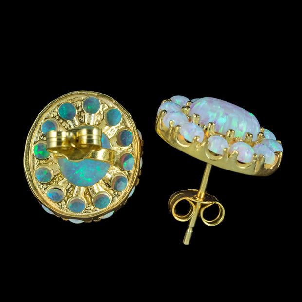 Victorian Style Opal Cluster Stud Earrings Silver 18ct Gold Gilt 