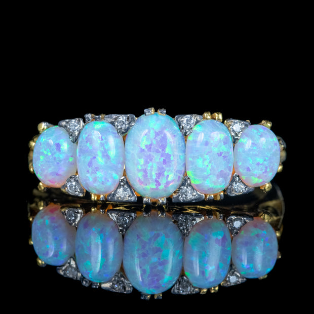 Victorian Style Opal CZ Five Stone Ring 