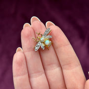 Victorian Style Opal Diamond Bee Brooch 18ct Gold