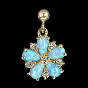 Victorian Style Opal Diamond Flower Stud Earrings 9ct Gold