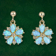 Victorian Style Opal Diamond Flower Stud Earrings 9ct Gold