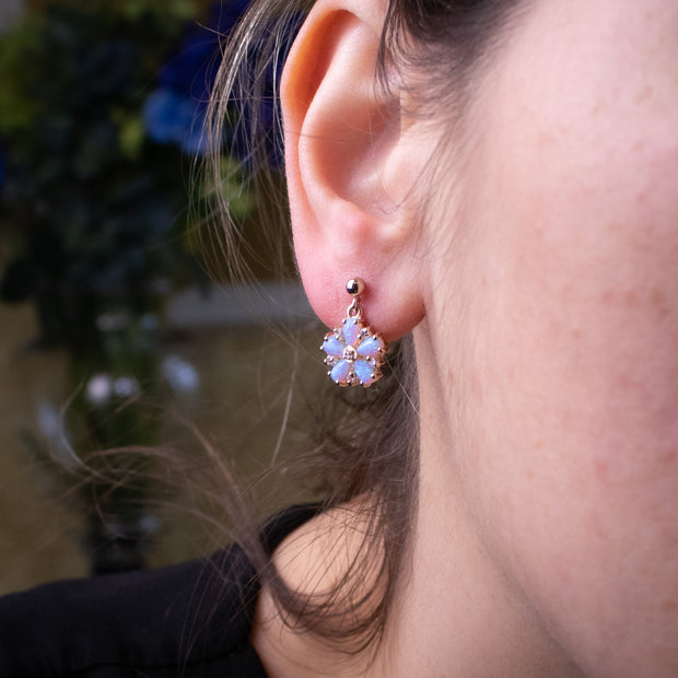 Victorian Style Opal Diamond Flower Stud Earrings 9ct Gold