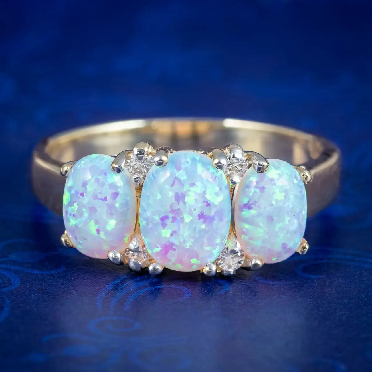 Victorian Style Opal Diamond Trilogy Ring