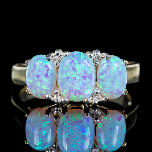 Victorian-Style-Opal-Diamond-Trilogy-Ring- 