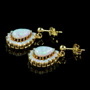 Victorian Style Opal Cluster Drop Earrings Silver 18ct Gold Gilt