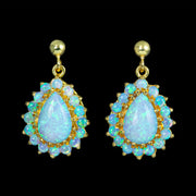 Victorian Style Opal Cluster Drop Earrings Silver 18ct Gold Gilt