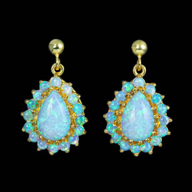 Victorian Style Opal Cluster Drop Earrings Silver 18ct Gold Gilt